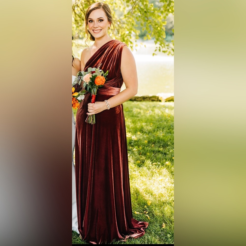 Revelry Micah Convertible Velvet Dress Terracotta